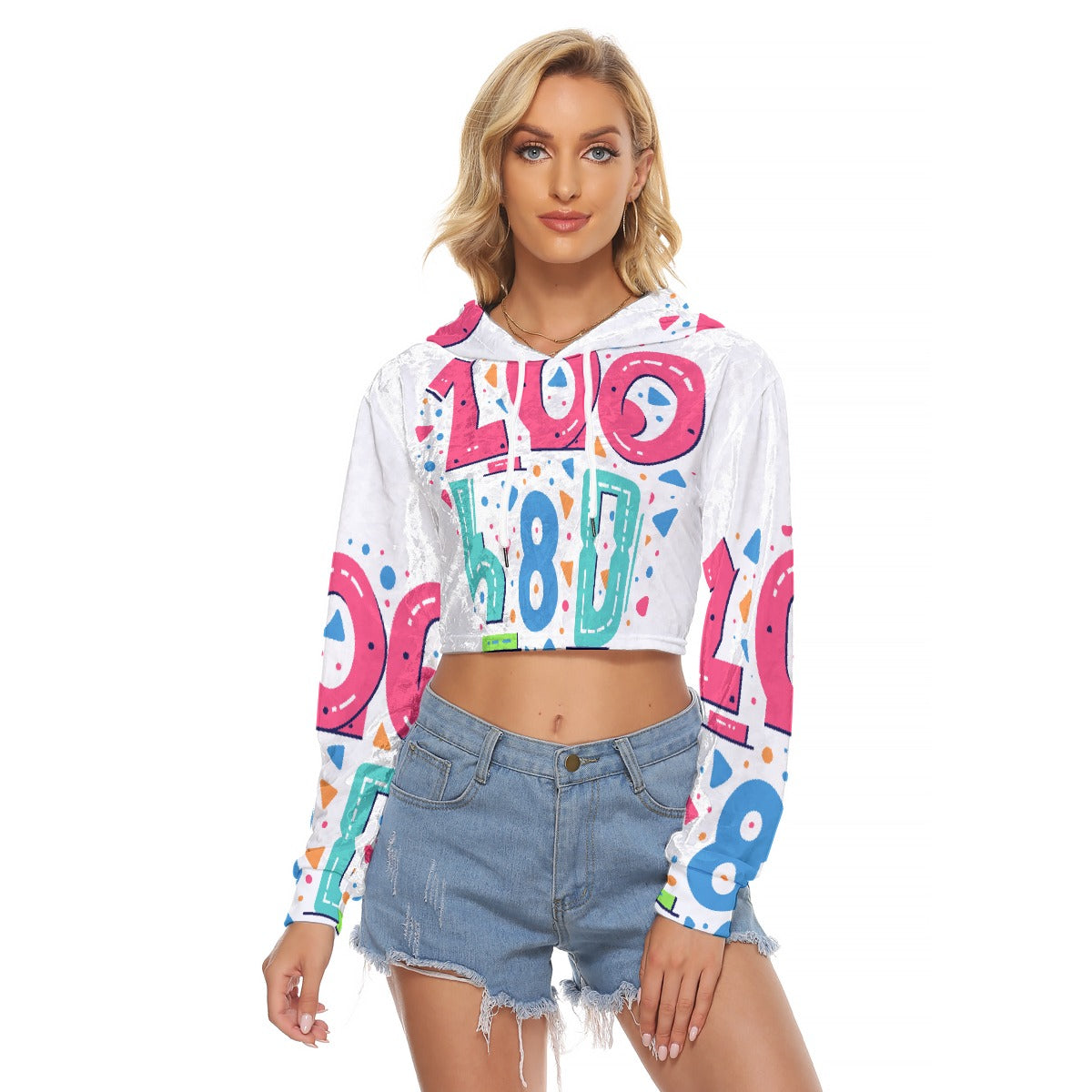 All-Over Print Women's Crop Top Hoodie|Velvet