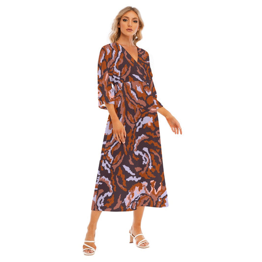 All-Over Print Women's Mid-Sleeve Long Dress