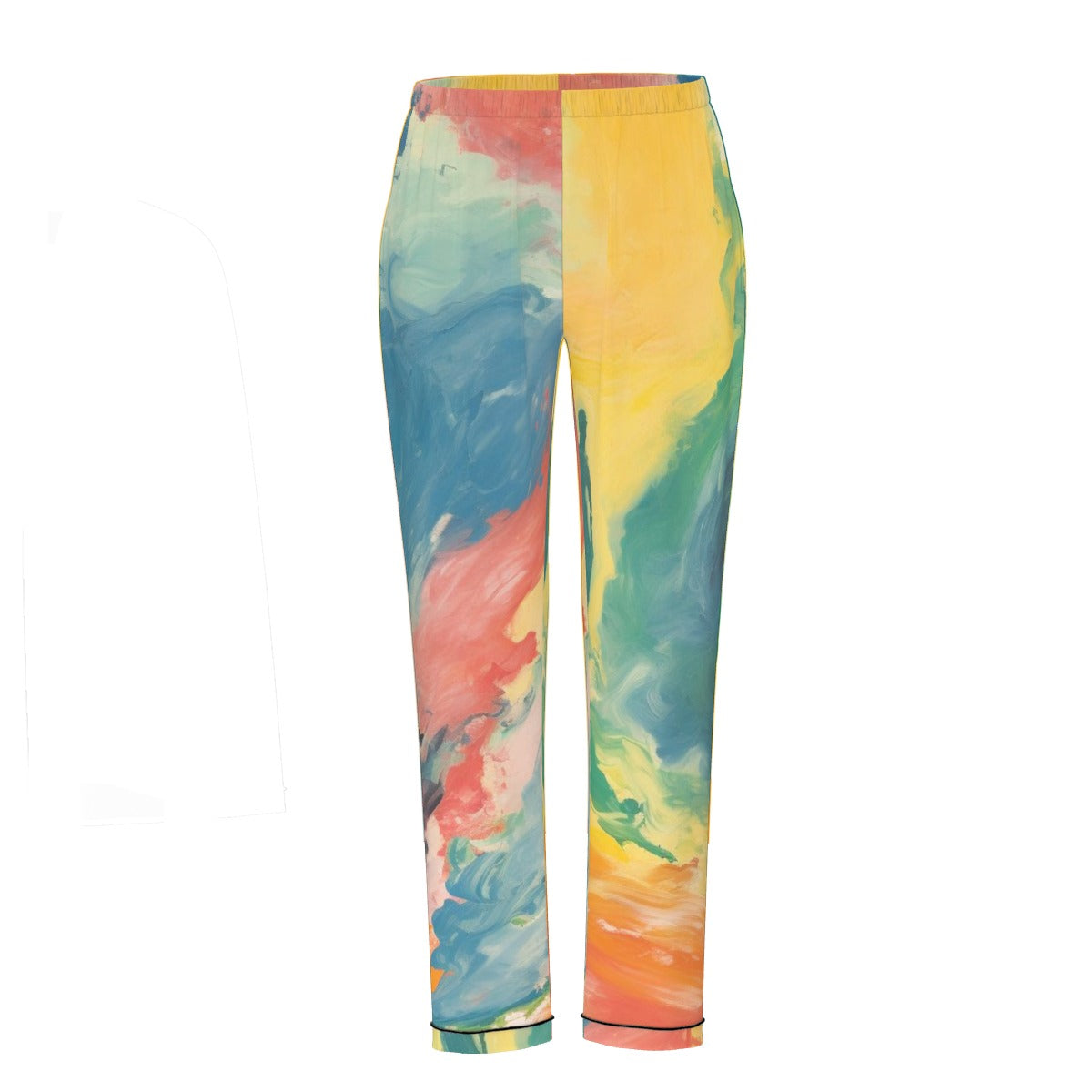 All-Over Print Women's Long Sleeve Pajama Set With Black Contrast Piping