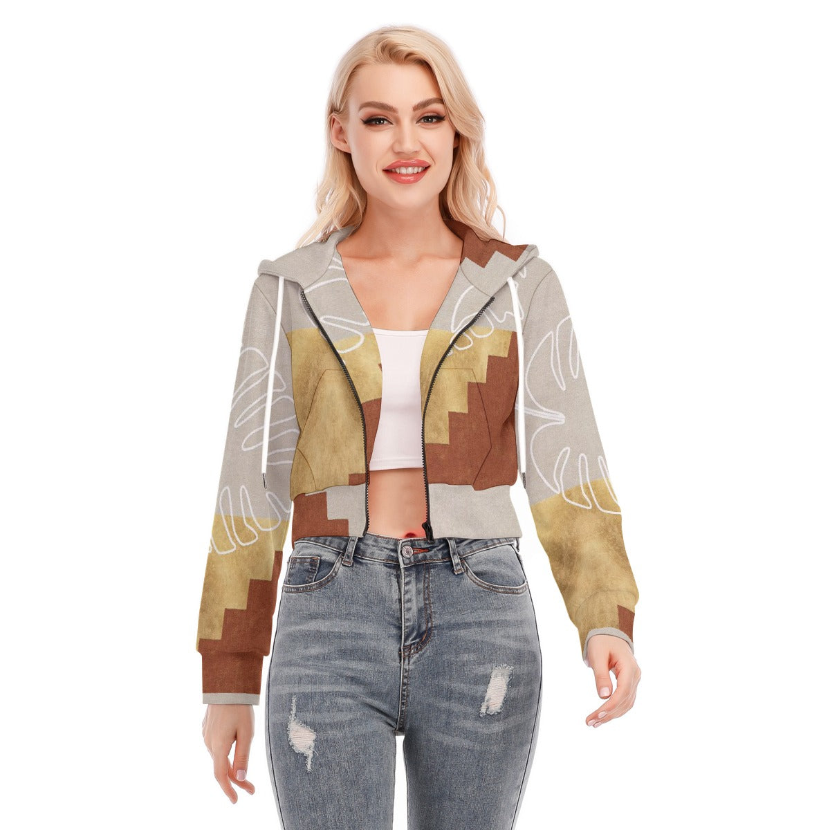 All-Over Print Women's Crop Top Hoodie With Zipper Closure
