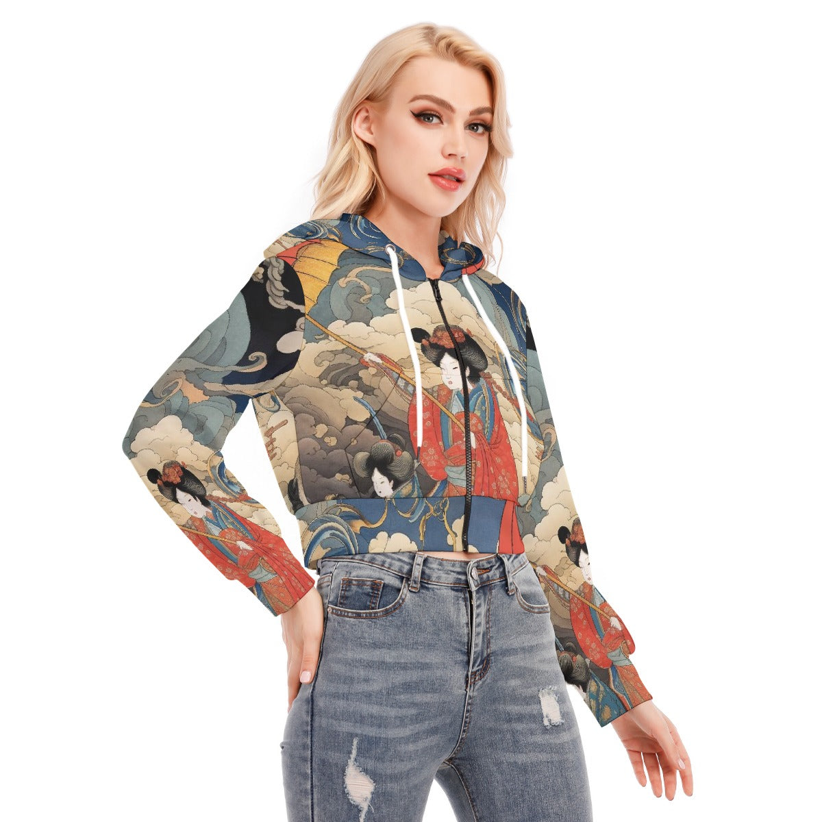 All-Over Print Women's Crop Top Hoodie With Zipper Closure