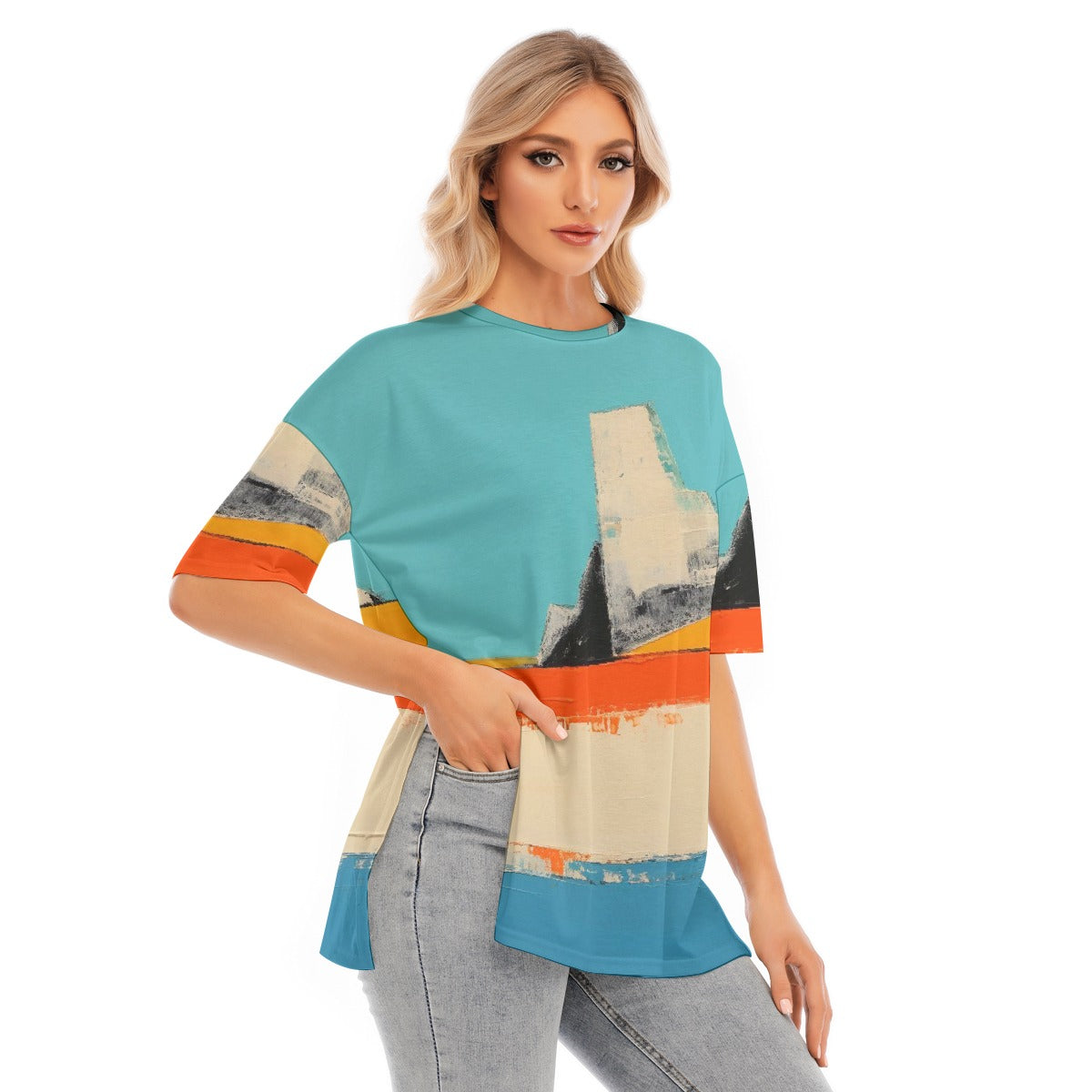 All-Over Print Women's Short Sleeves T-shirt With Hem Split