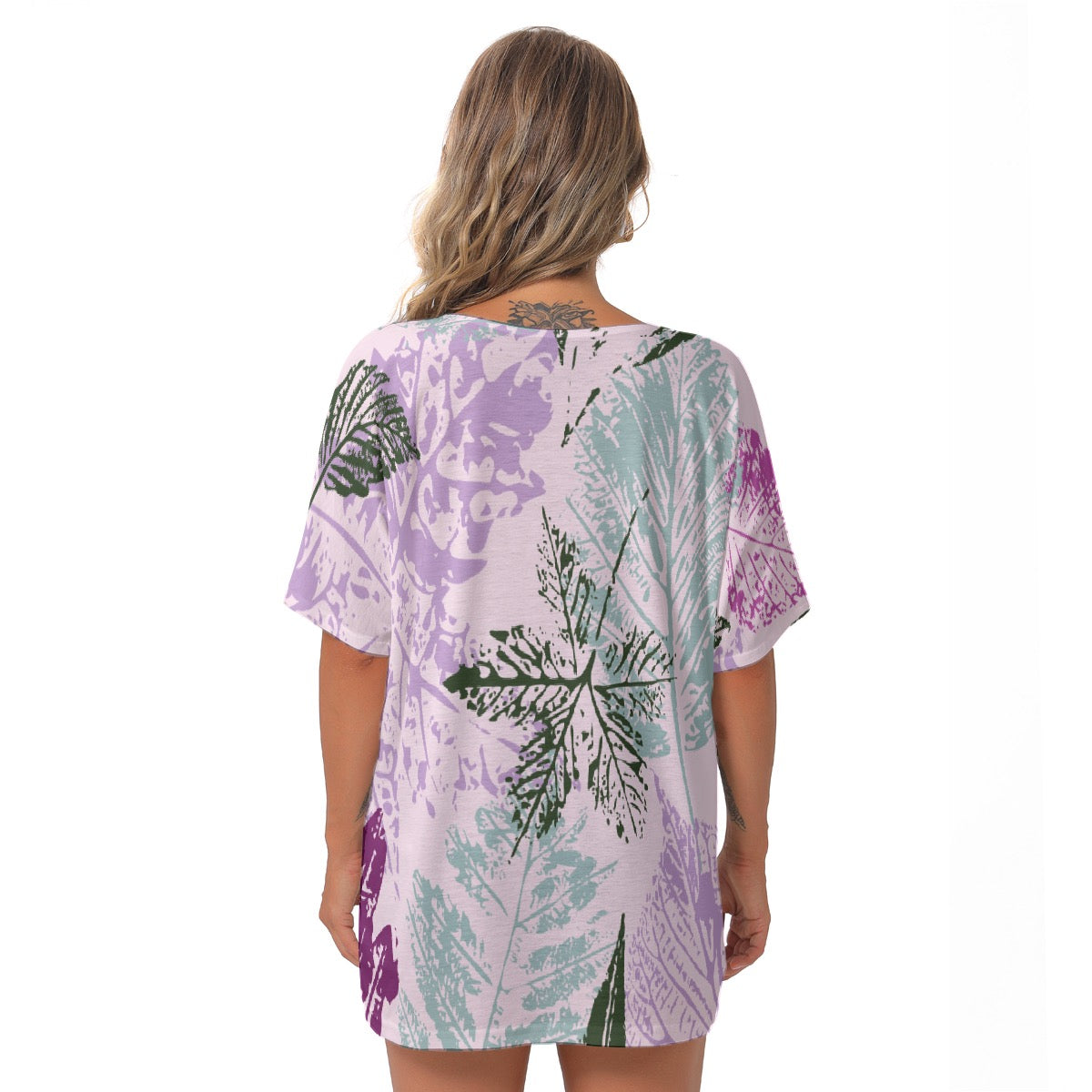 All-Over Print Women's Bat Sleeves V-Neck Blouse