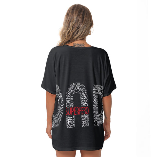 All-Over Print Women's Bat Sleeves V-Neck Blouse