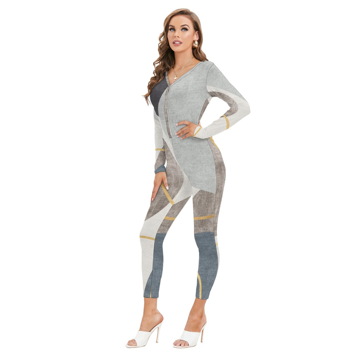 All-Over Print Women's Plunging Neck Jumpsuit