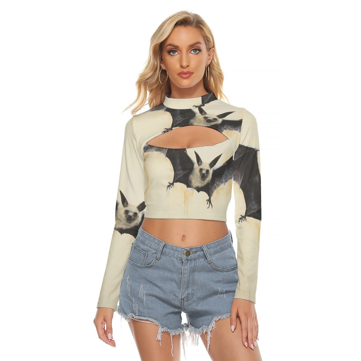 All-Over Print Women's Hollow Chest Keyhole Tight Crop Top