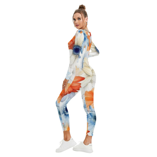 All-Over Print Women's Plunging Neck Jumpsuit