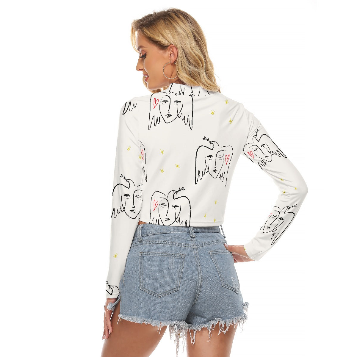 All-Over Print Women's Hollow Chest Keyhole Tight Crop Top