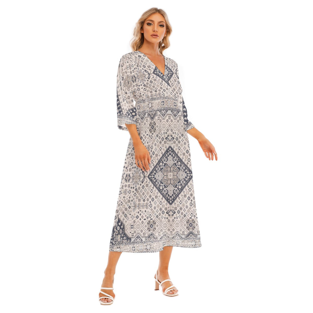 All-Over Print Women's Mid-Sleeve Long Dress