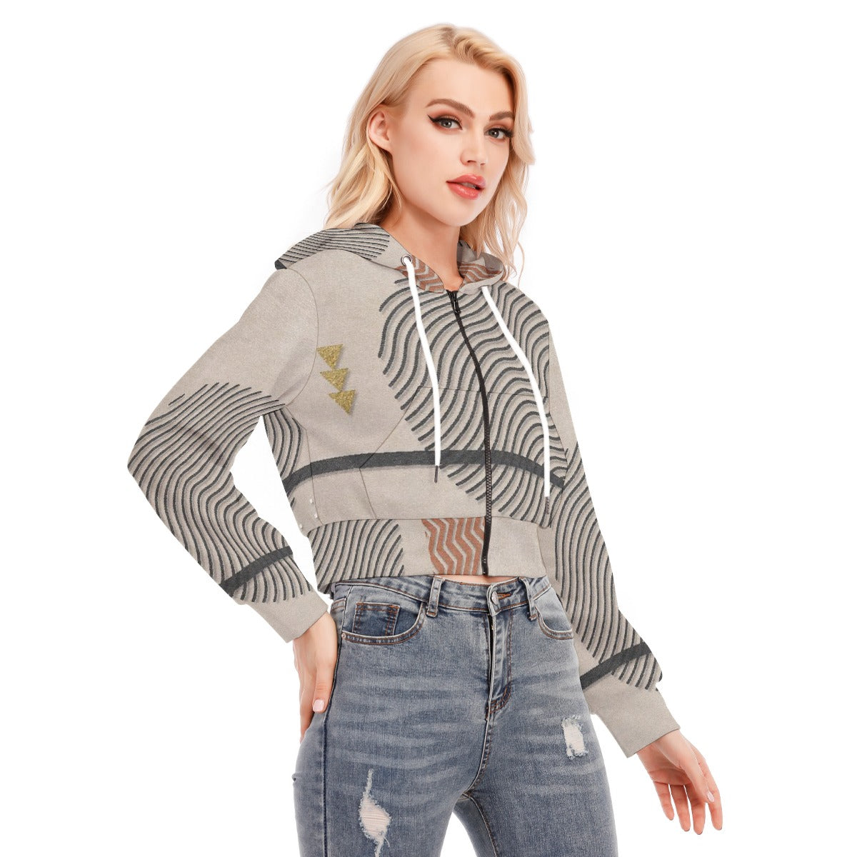 All-Over Print Women's Crop Top Hoodie With Zipper Closure