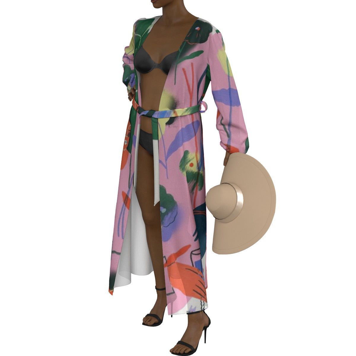 All-Over Print Women's Lace-up Chiffon Robe