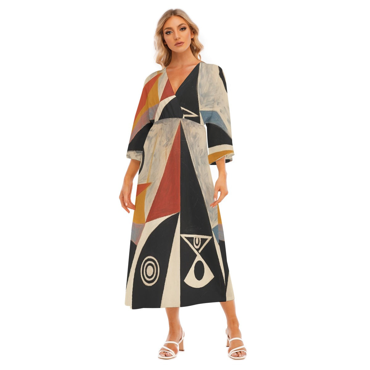 All-Over Print Women's Mid-Sleeve Long Dress