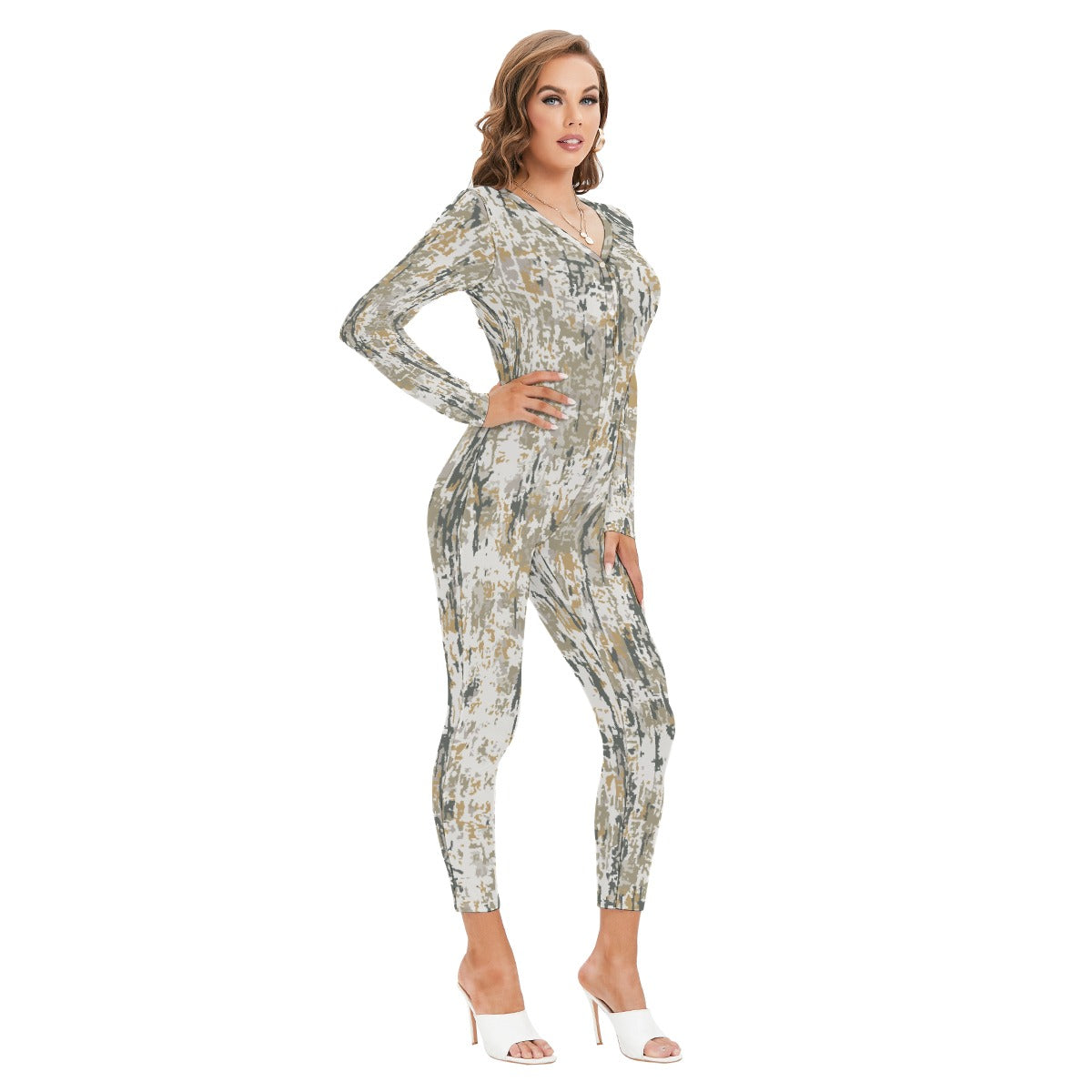 All-Over Print Women's Plunging Neck Jumpsuit