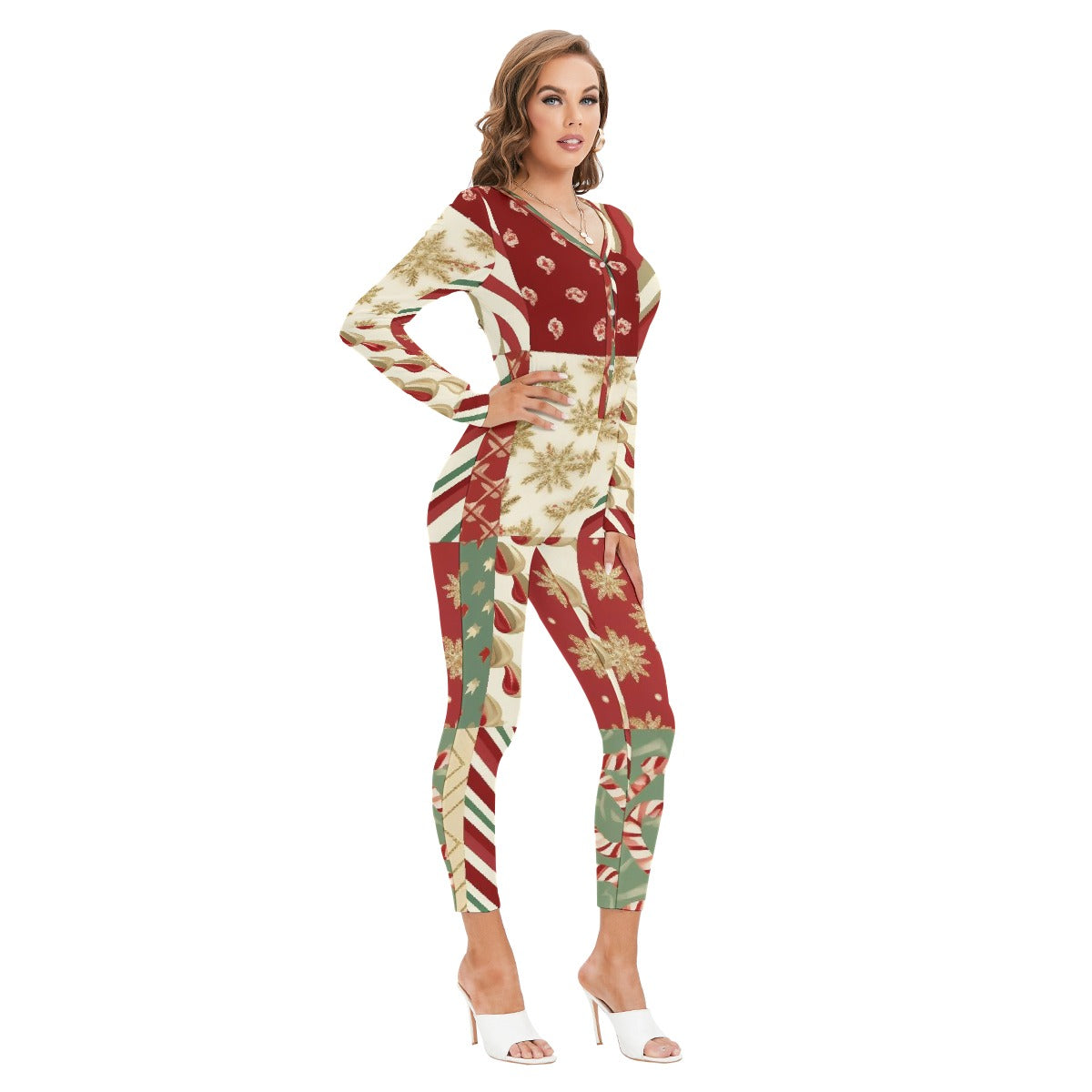 All-Over Print Women's Plunging Neck Jumpsuit