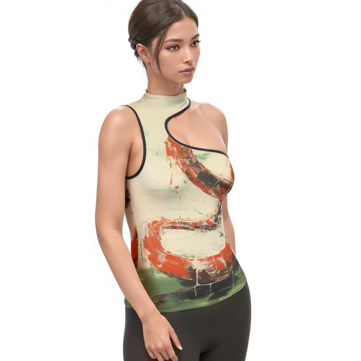 All-Over Print Women's Halter Sleeveless Asymmetrical Tank Top
