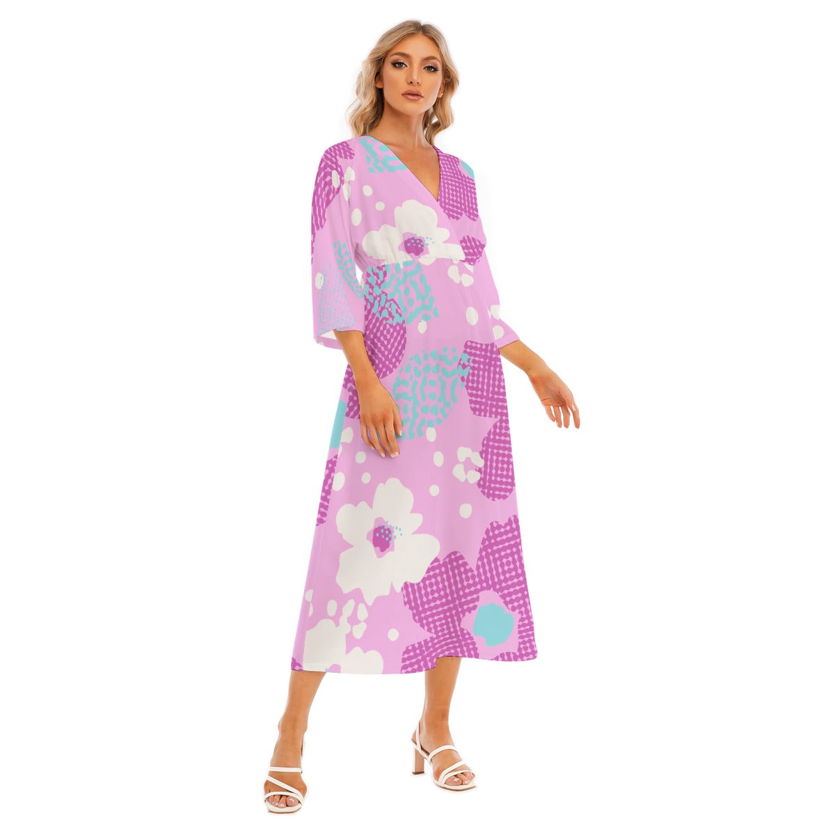 All-Over Print Women's Mid-Sleeve Long Dress