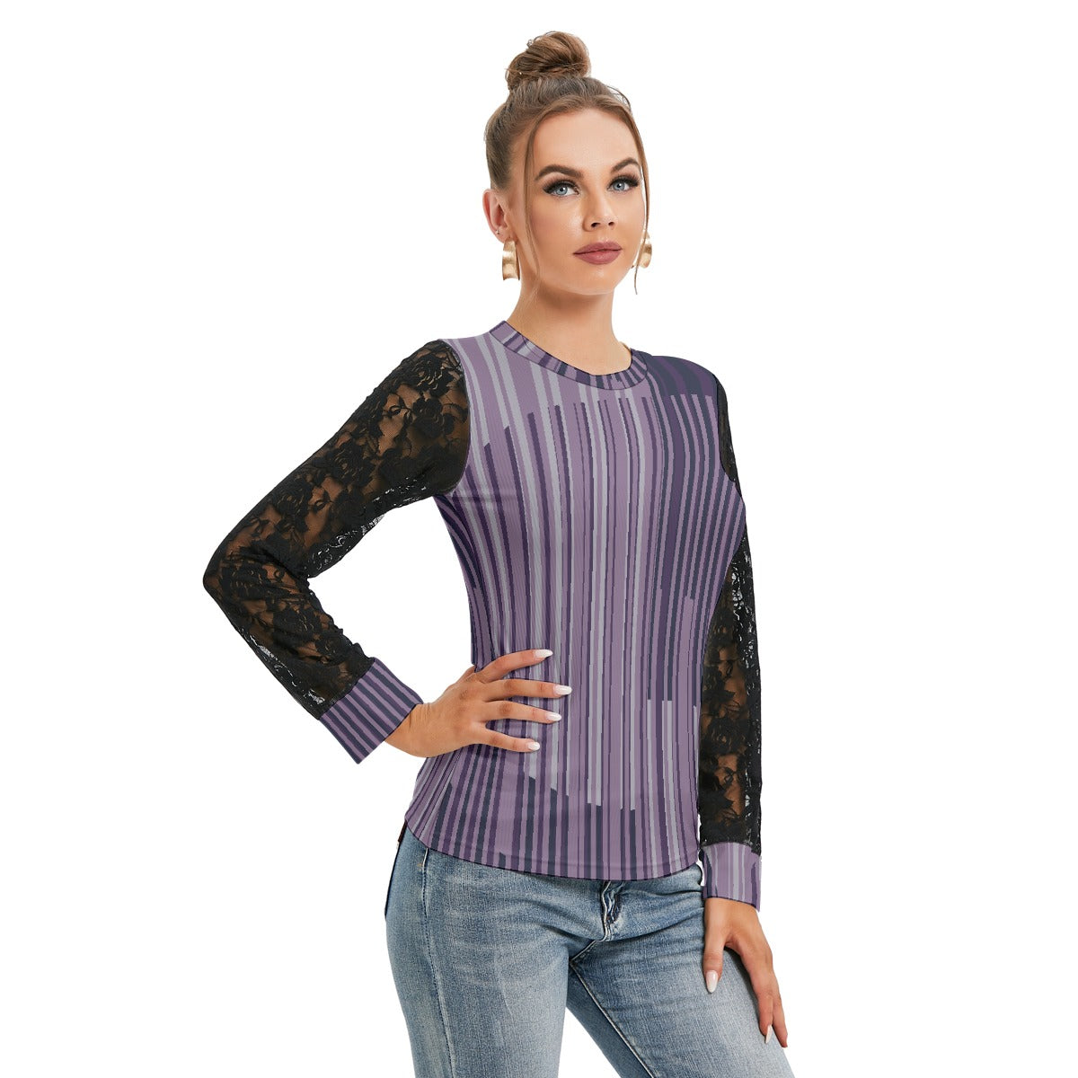 All-Over Print Women's T-shirt And Sleeve With Black Lace