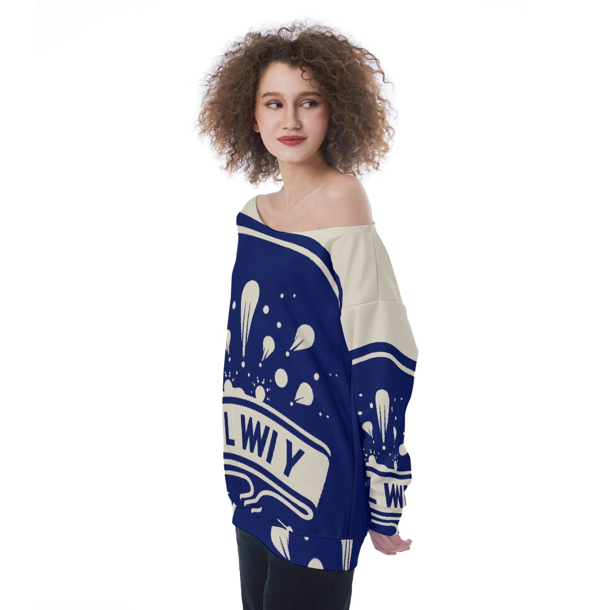 All-Over Print Oversized Women's Off-Shoulder Sweatshirt