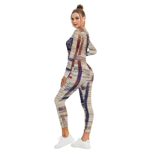 All-Over Print Women's Plunging Neck Jumpsuit