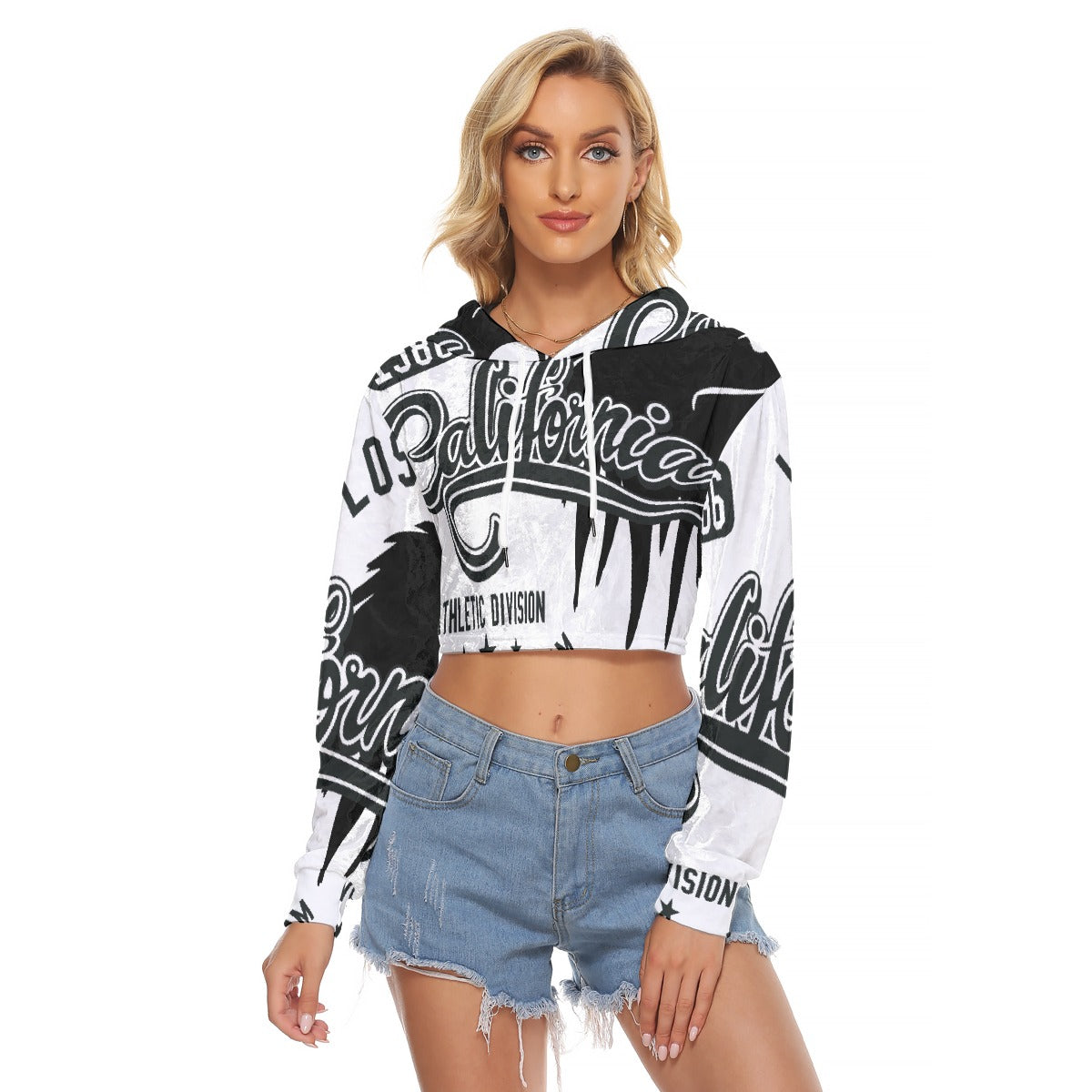 All-Over Print Women's Crop Top Hoodie|Velvet