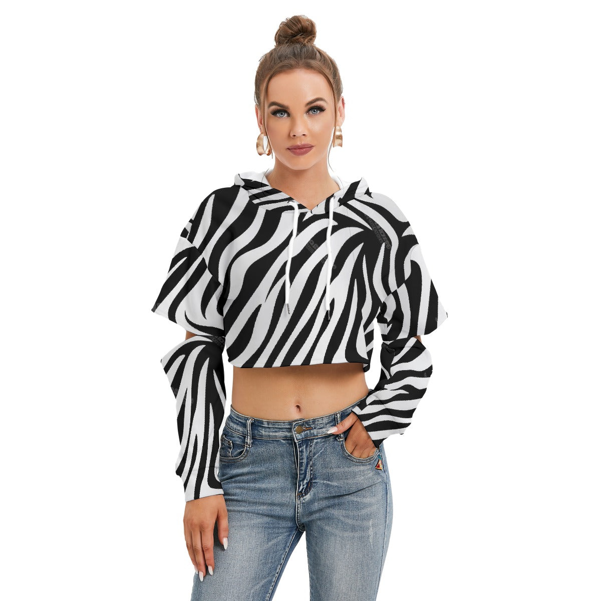 All-Over Print Women's Heavy Fleece Hoodie With Hollow Out Sleeve