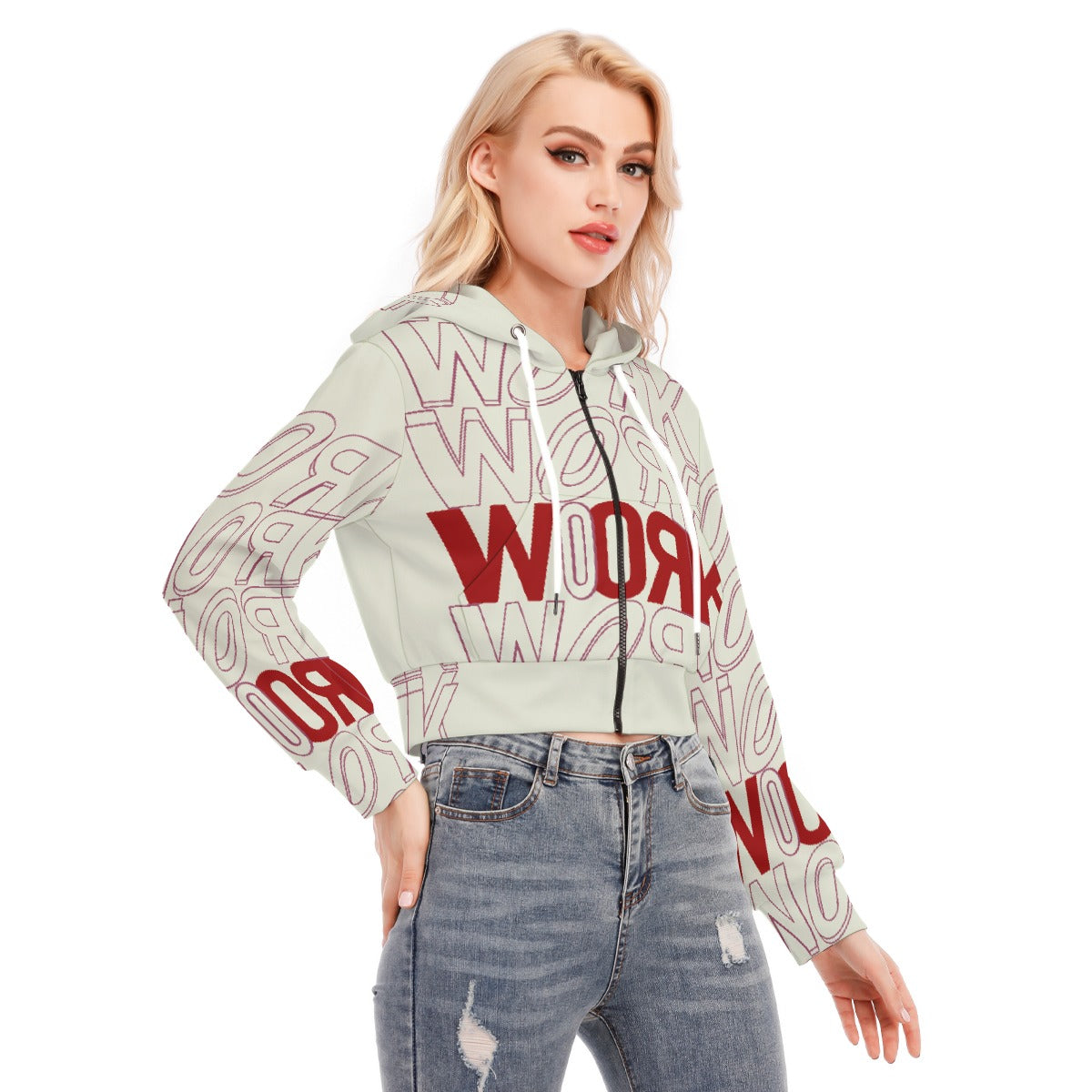 All-Over Print Women's Crop Top Hoodie With Zipper Closure
