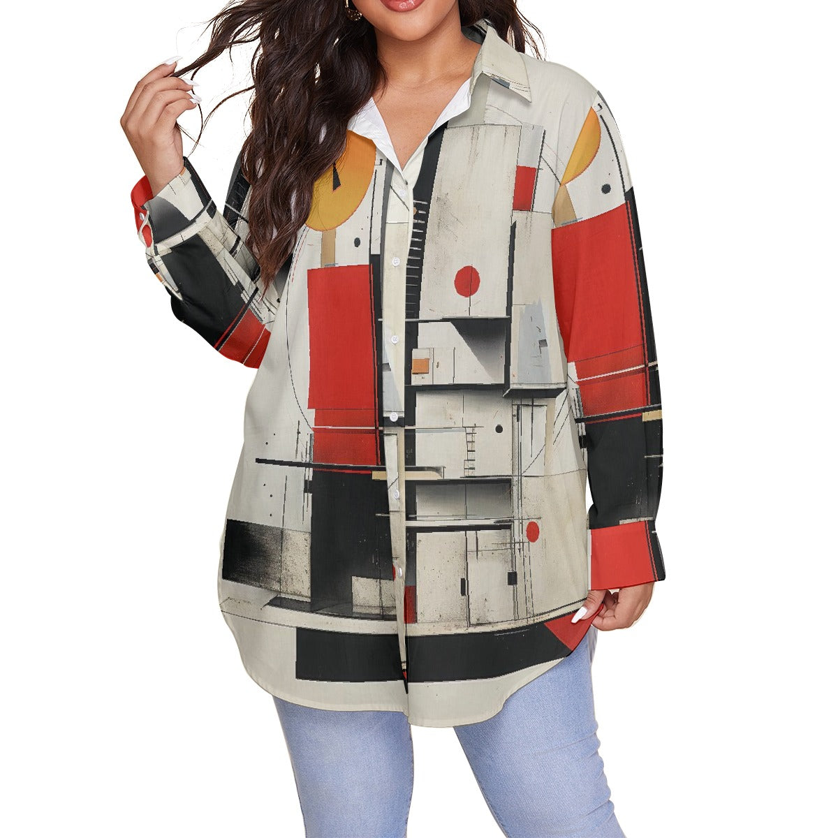 All-Over Print Women's Shirt With Long Sleeve(Plus Size)