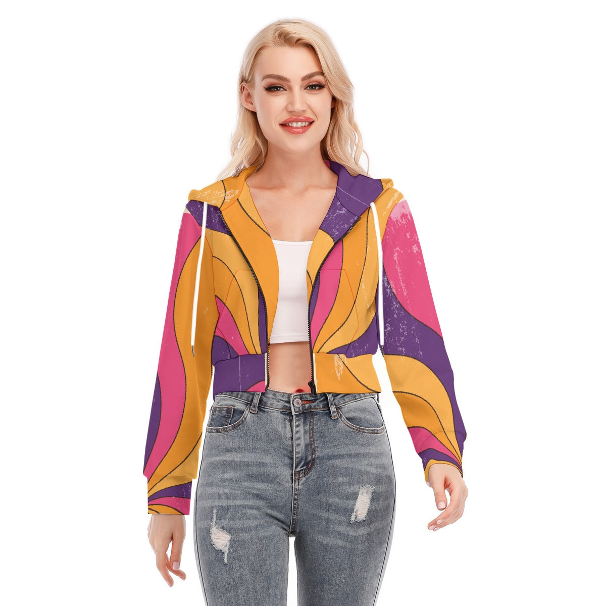All-Over Print Women's Crop Top Hoodie With Zipper Closure