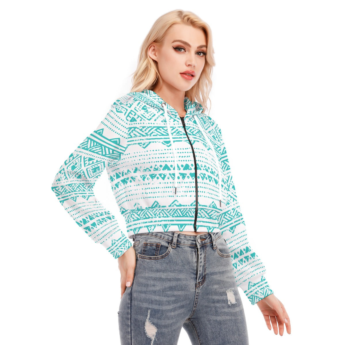All-Over Print Women's Crop Top Hoodie With Zipper Closure