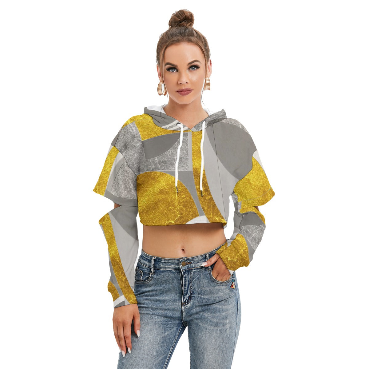 All-Over Print Women's Heavy Fleece Hoodie With Hollow Out Sleeve