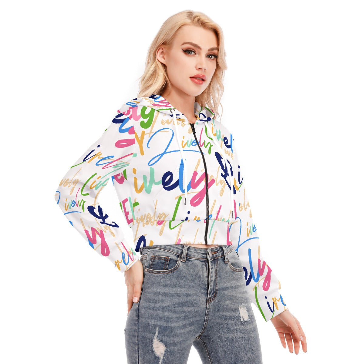 All-Over Print Women's Crop Top Hoodie With Zipper Closure