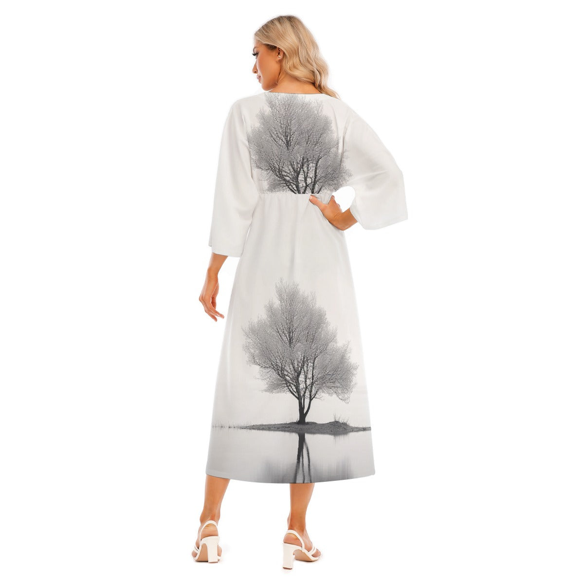 All-Over Print Women's Mid-Sleeve Long Dress