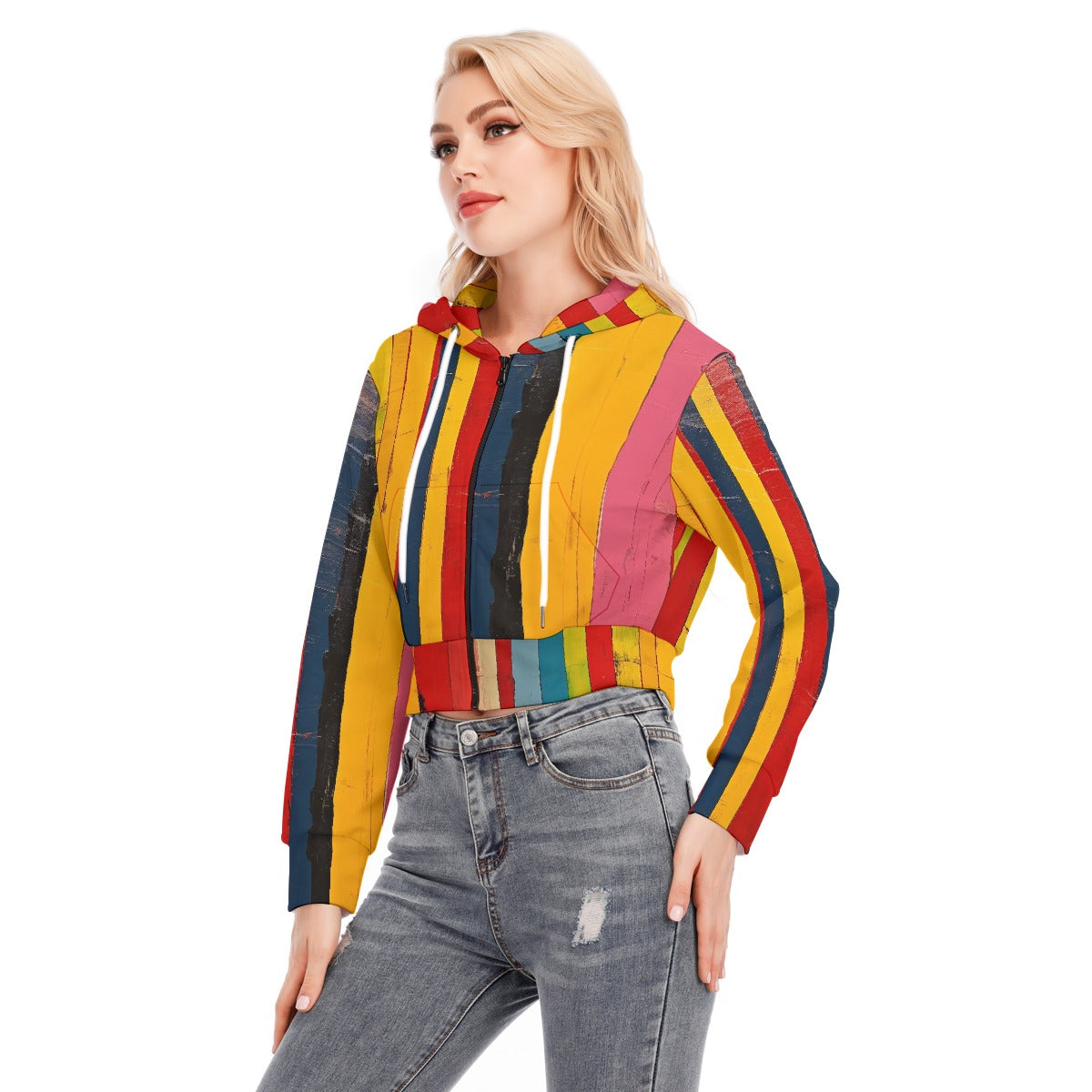 All-Over Print Women's Crop Top Hoodie With Zipper Closure