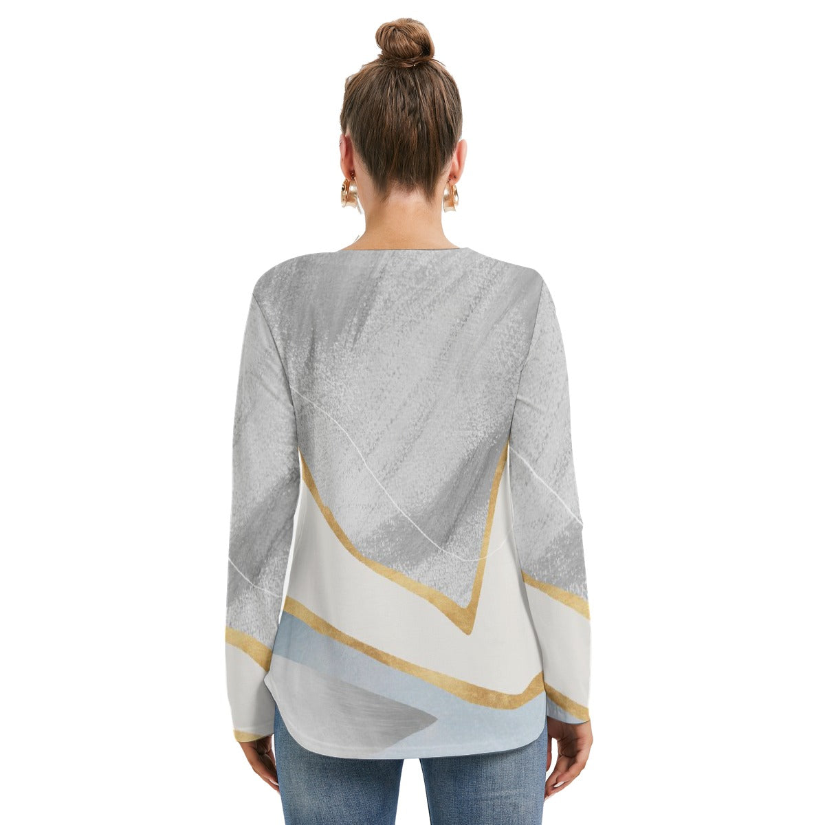 All-Over Print Women's Long Sleeve Neckline Tie Sweatshirt