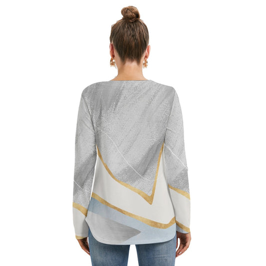 All-Over Print Women's Long Sleeve Neckline Tie Sweatshirt