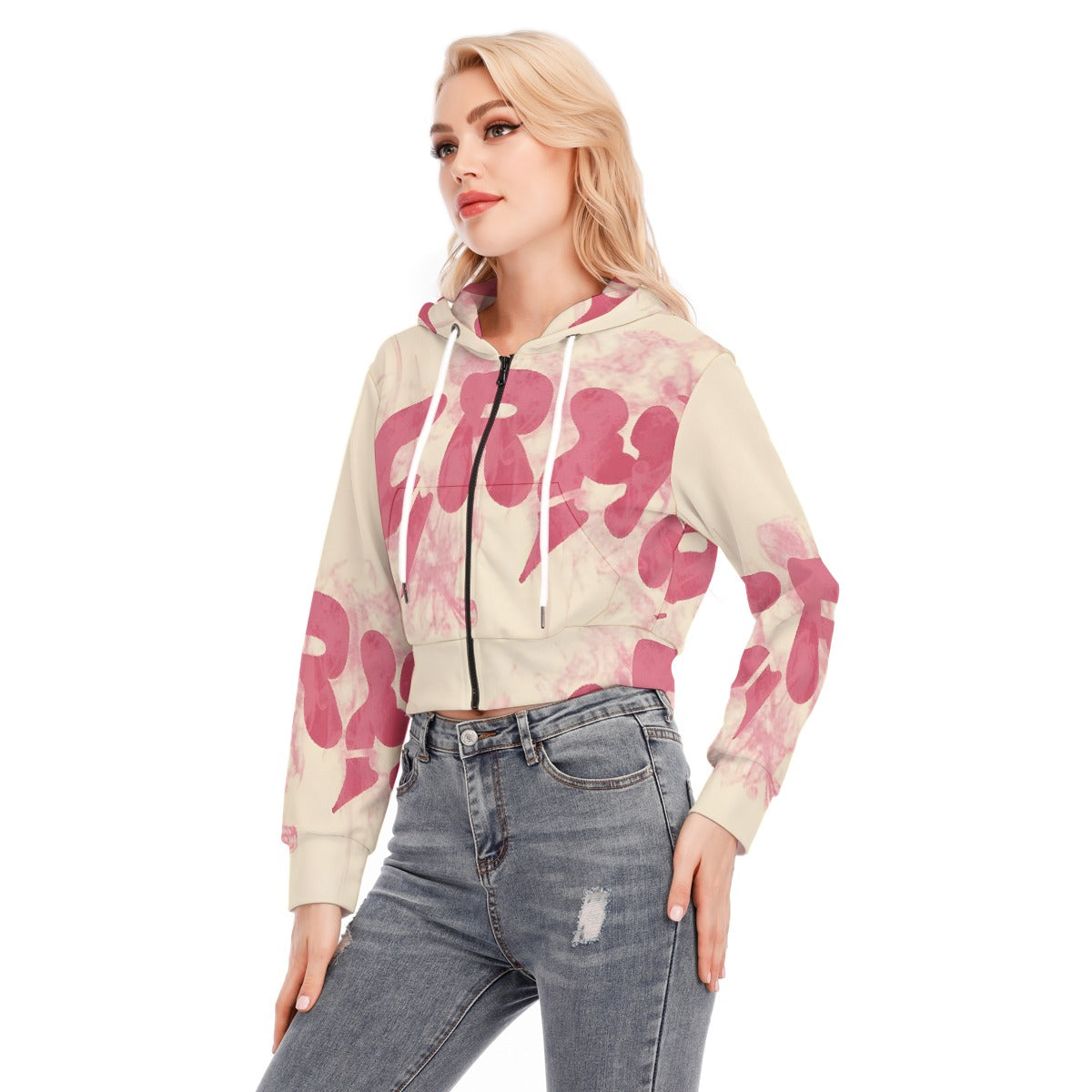 All-Over Print Women's Crop Top Hoodie With Zipper Closure