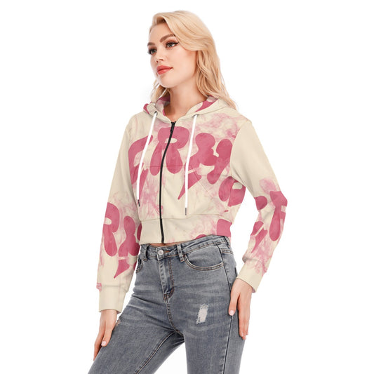 All-Over Print Women's Crop Top Hoodie With Zipper Closure