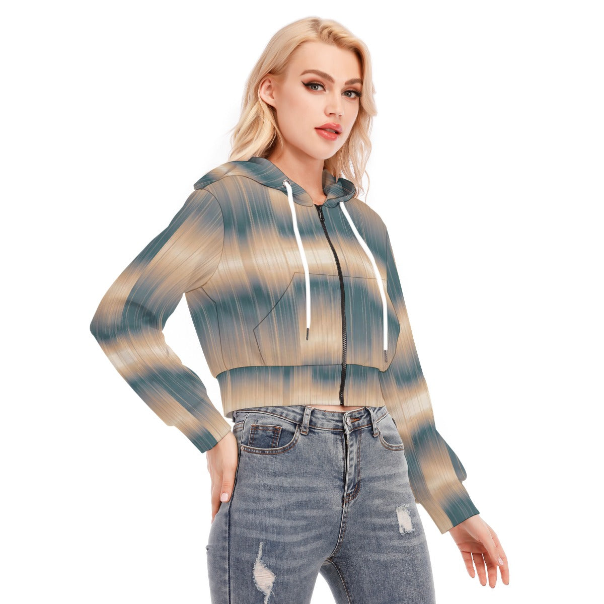 All-Over Print Women's Crop Top Hoodie With Zipper Closure