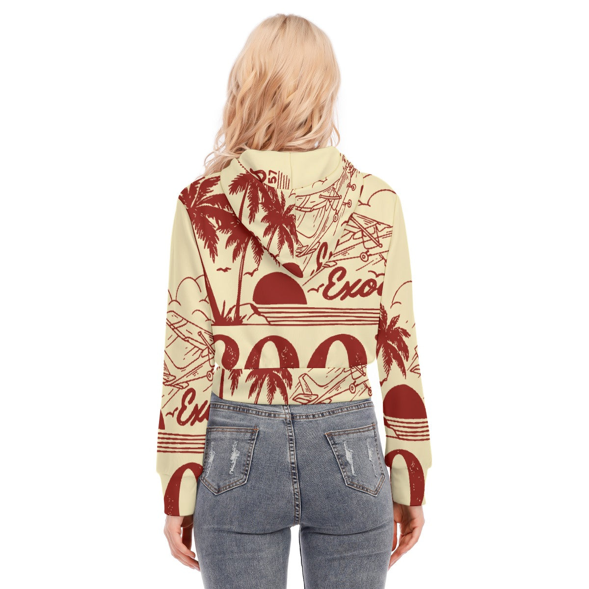 All-Over Print Women's Crop Top Hoodie With Zipper Closure