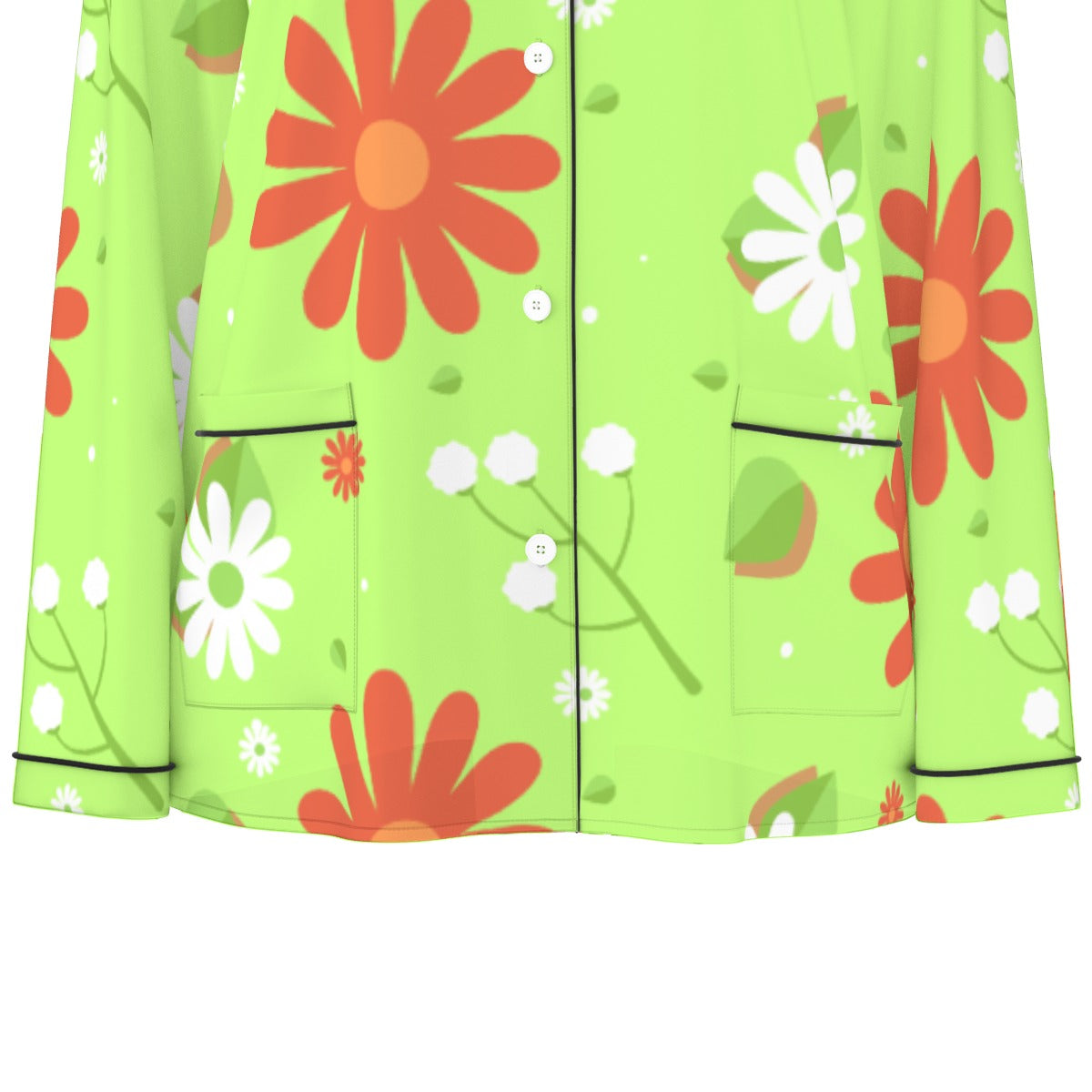 All-Over Print Women's Long Sleeve Pajama Set With Black Contrast Piping