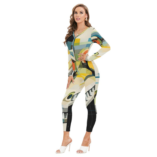 All-Over Print Women's Plunging Neck Jumpsuit
