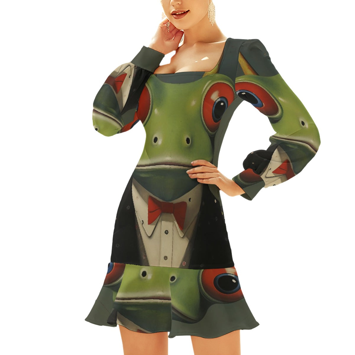 All-Over Print Women's Ruffle Hem Skinny Dress