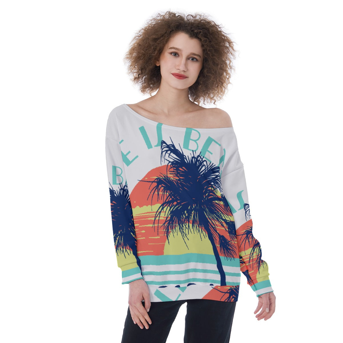 All-Over Print Oversized Women's Off-Shoulder Sweatshirt