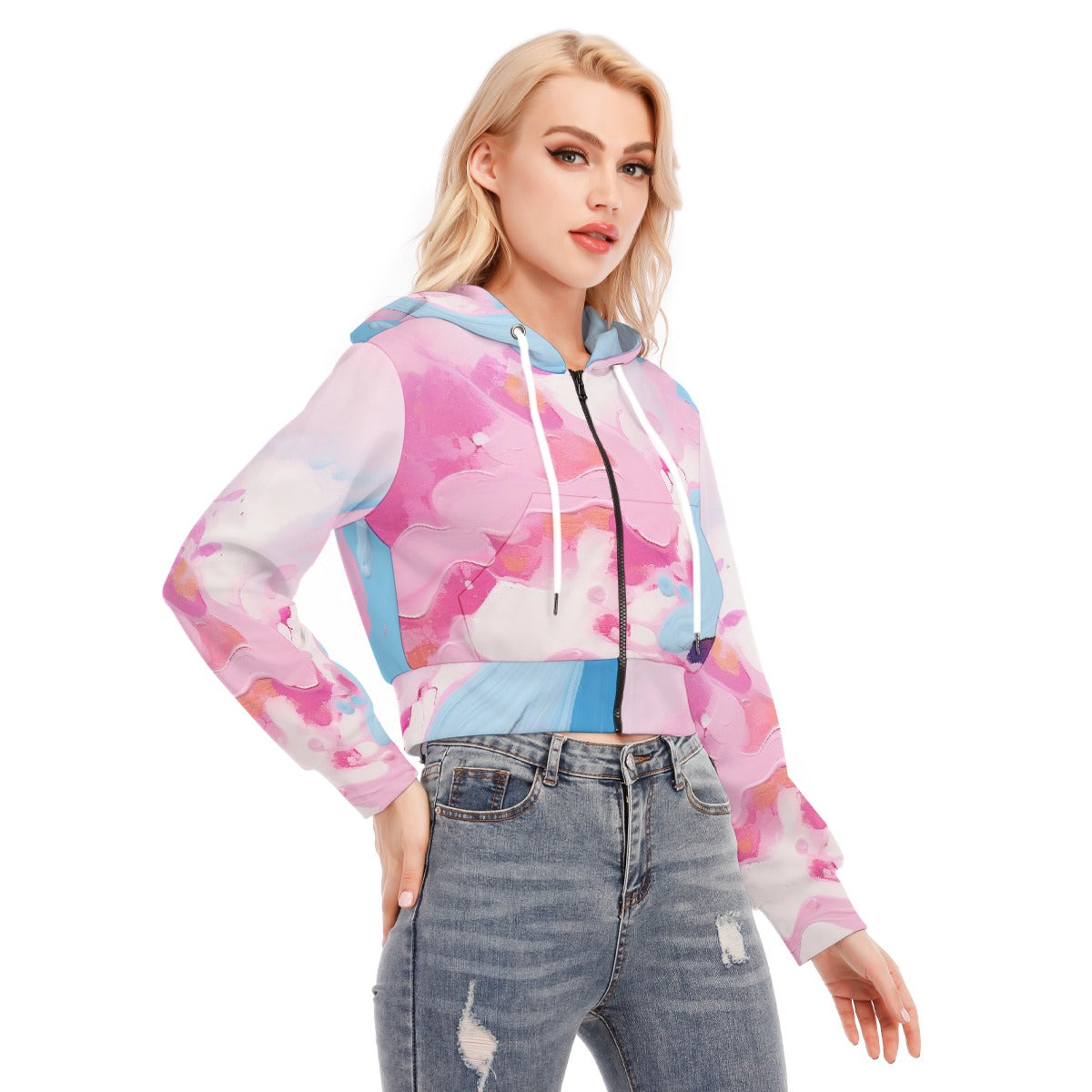All-Over Print Women's Crop Top Hoodie With Zipper Closure