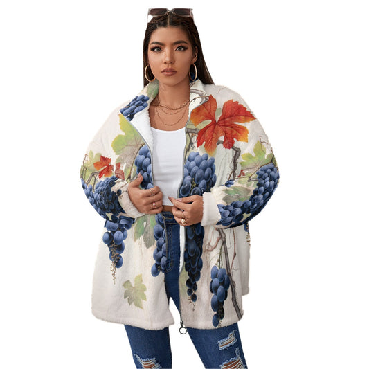 All-Over Print Unisex Borg Fleece Stand-up Collar Coat With Zipper Closure(Plus Size)