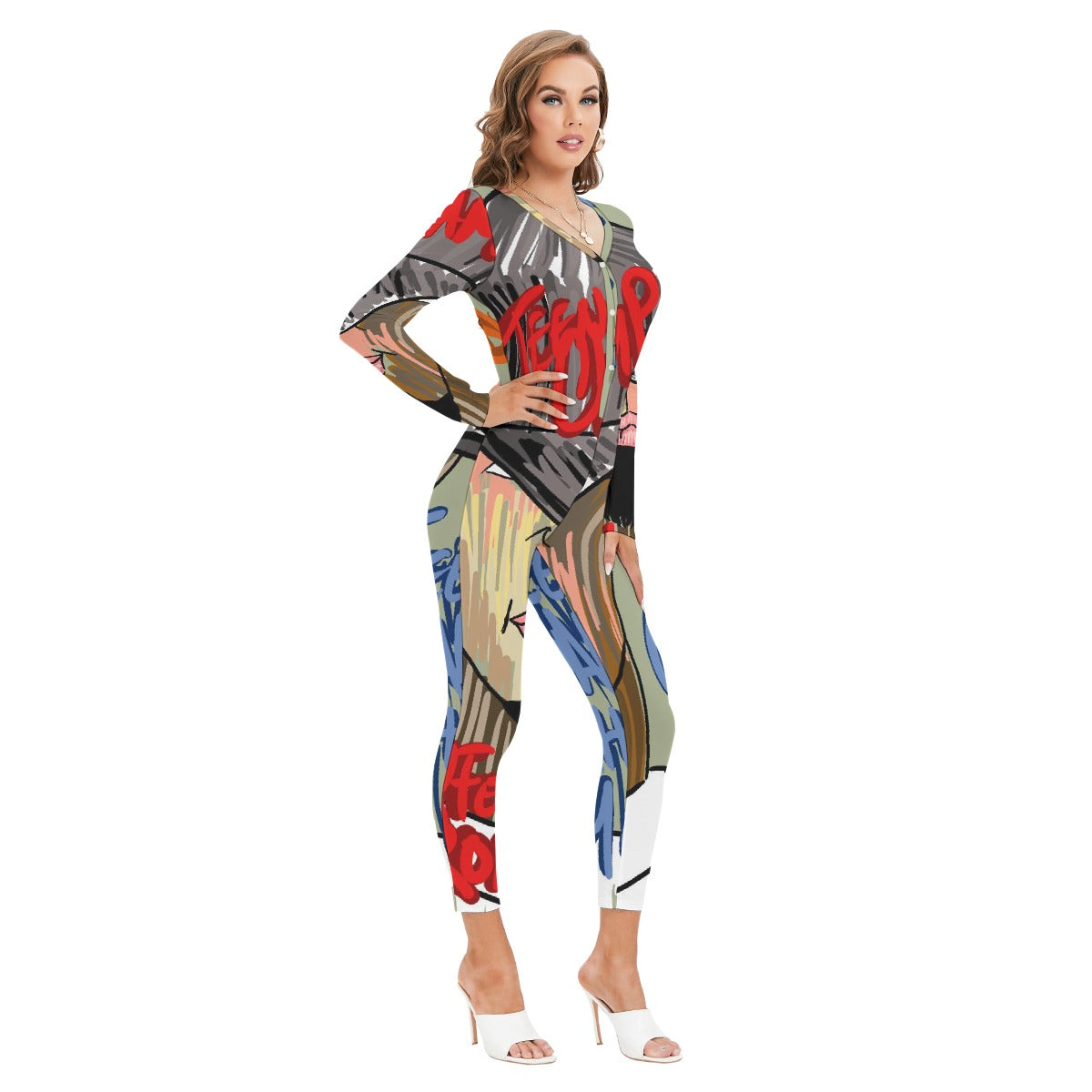 All-Over Print Women's Plunging Neck Jumpsuit