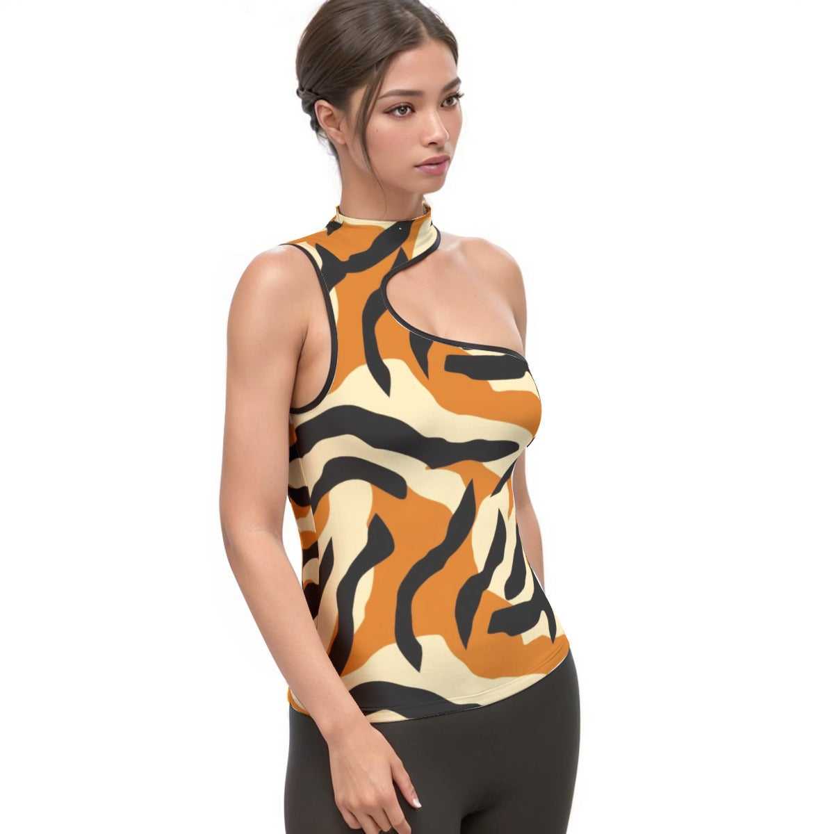 All-Over Print Women's Halter Sleeveless Asymmetrical Tank Top