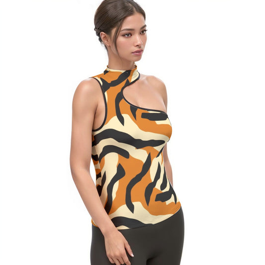 All-Over Print Women's Halter Sleeveless Asymmetrical Tank Top
