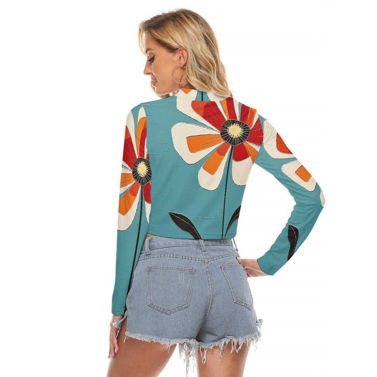 All-Over Print Women's Hollow Chest Keyhole Tight Crop Top