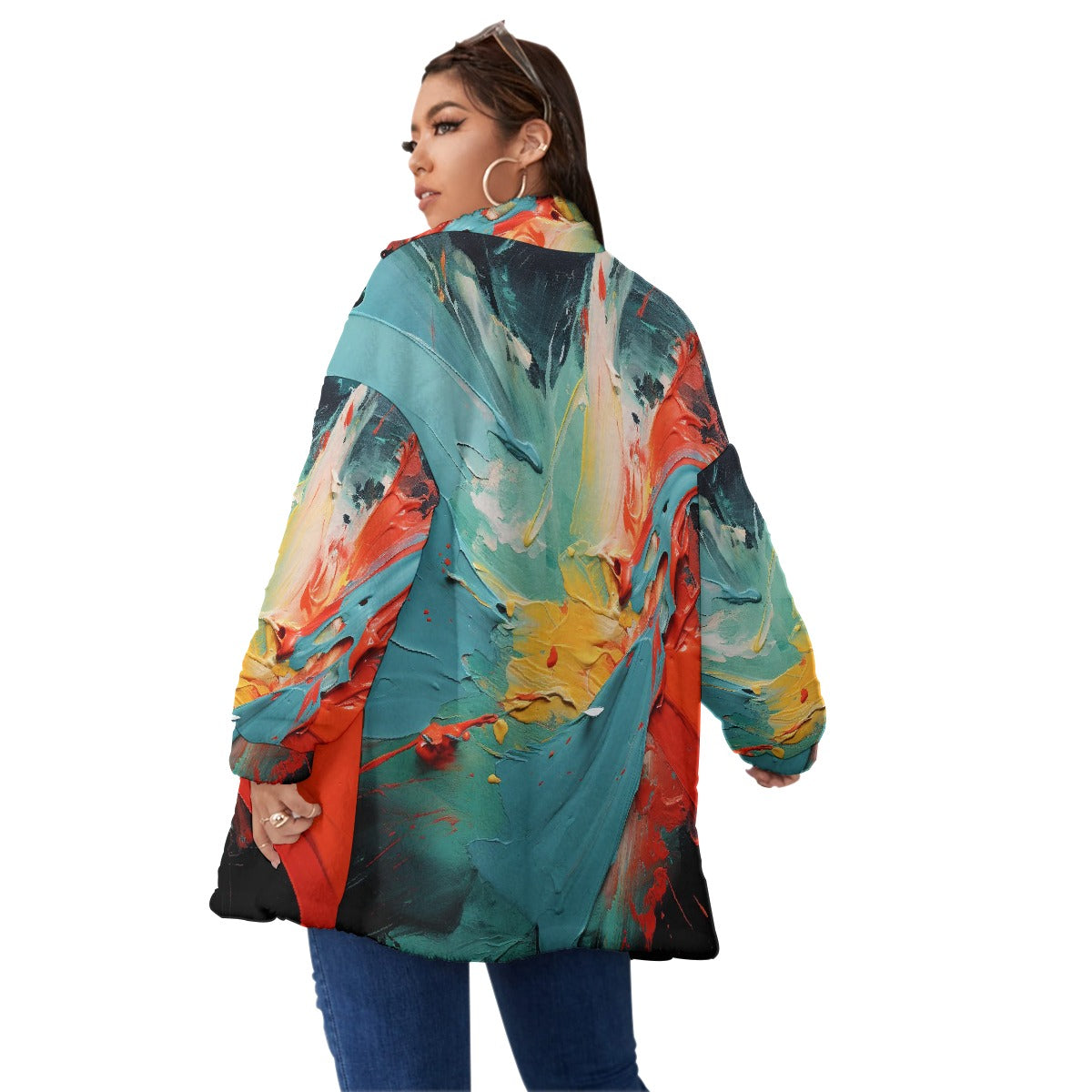 All-Over Print Unisex Borg Fleece Stand-up Collar Coat With Zipper Closure(Plus Size)